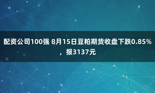 配资公司100强 8月15日豆粕期货收盘下跌0.85%，报3137元